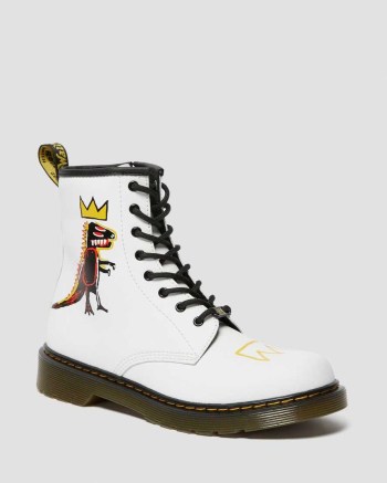 Dr Martens Youth 1460 Basquiat Kožené Čižmy Detske Biele | 6528-TJRCL